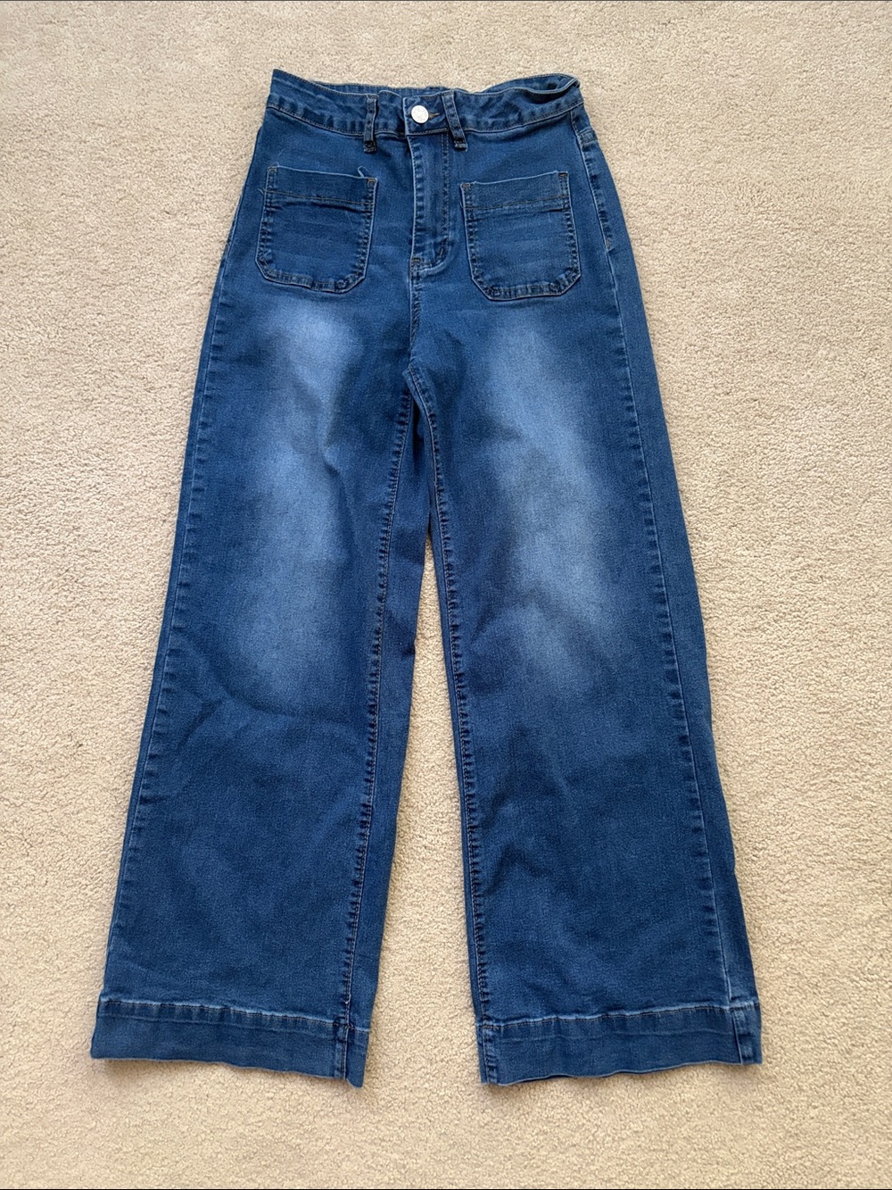 High-Rise Wide Leg Women's Jeans - Dark Blue in size small.